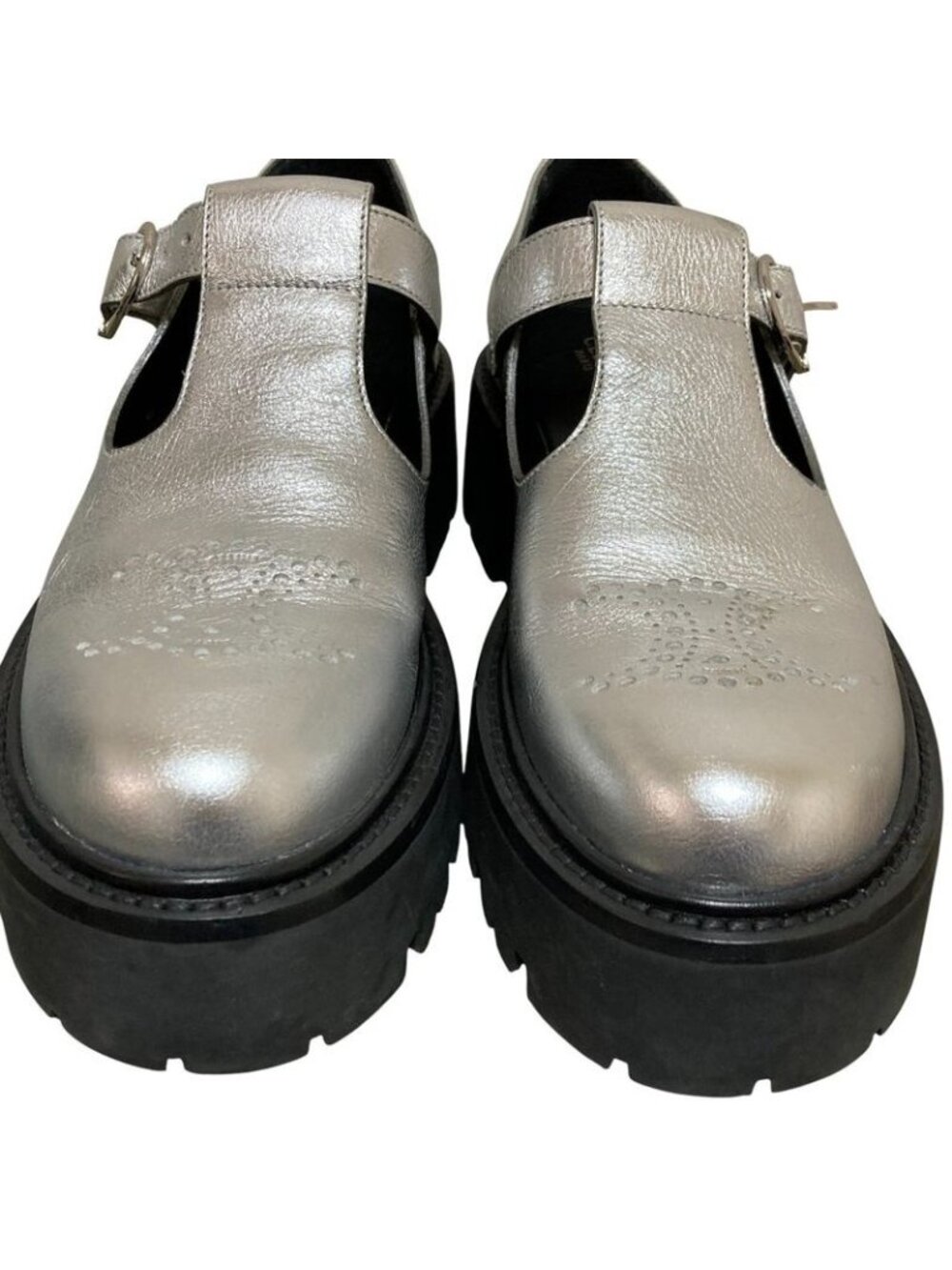 Celine Triomphe T Strap Loafer 37 Silver - Picture 3 of 12